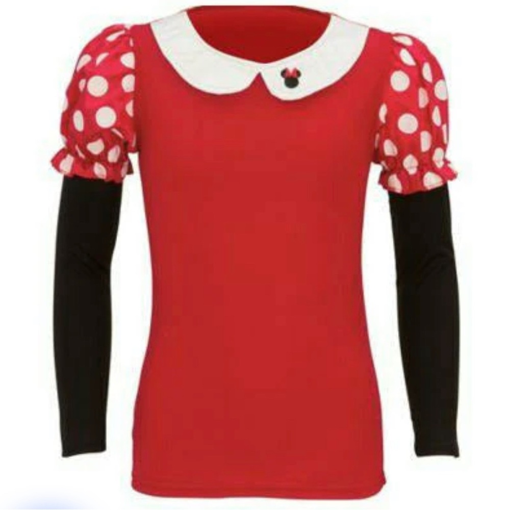 Disney Minnie Mouse Puffed Sleeve Shirt Costume Red Black White